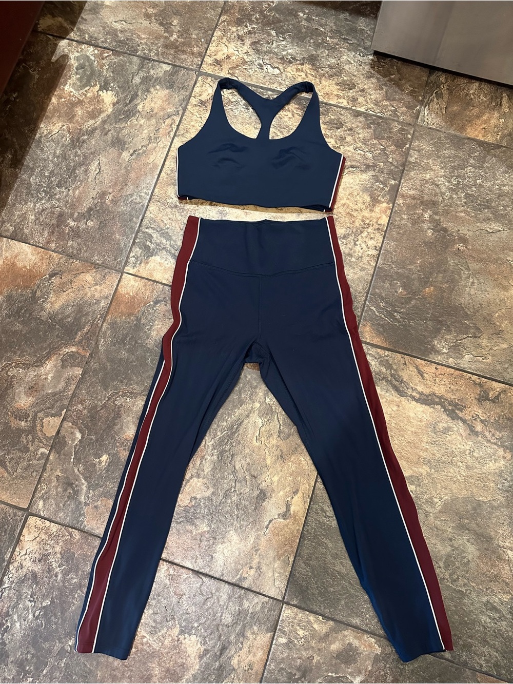 all in motion Navy Sports Bra and Leggings with Burgundy Trim (worn it once) - Picture 3 of 4